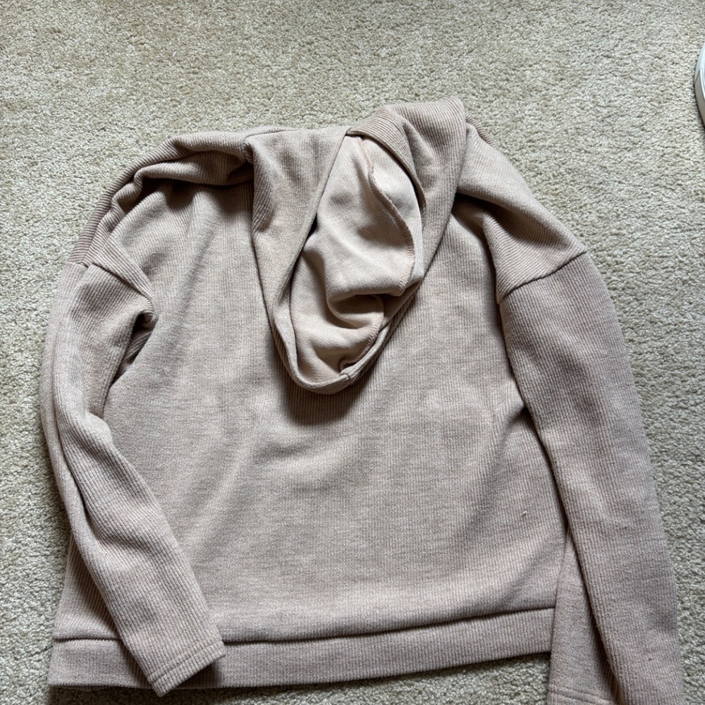 Beige Knit Lounge Set – Hoodie + Wide Leg Pants (Petite Hem) - Picture 5 of 6